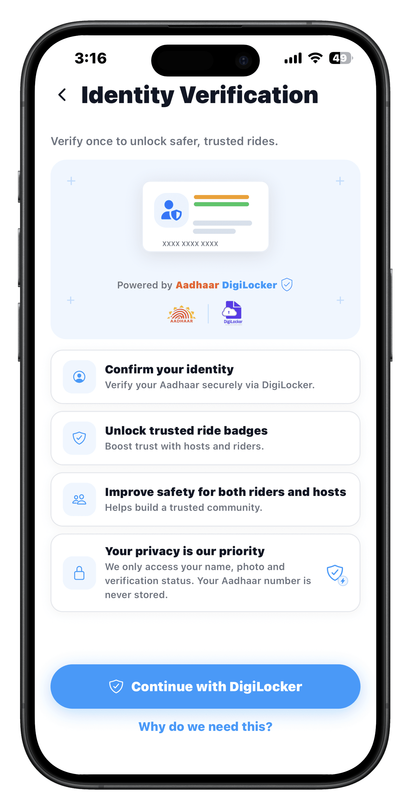 Syinq identity verification screen via Aadhaar DigiLocker